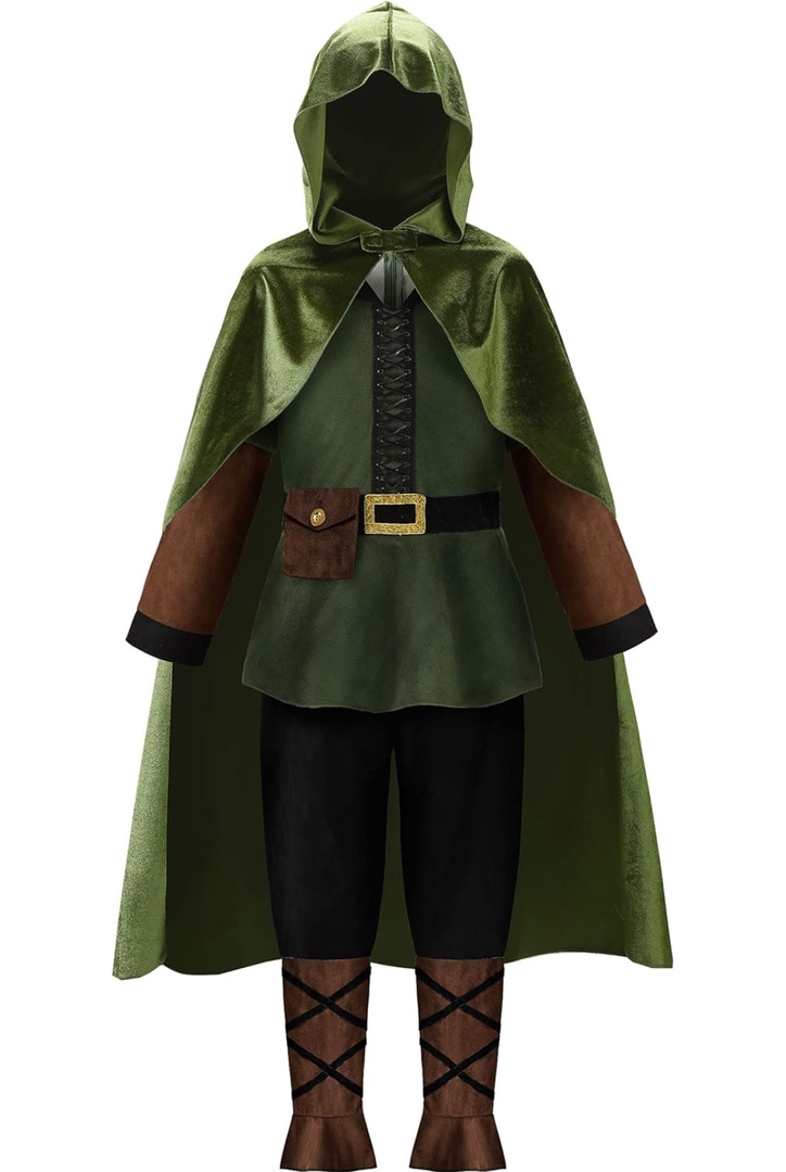 ReliBeauty Kids Archer Costume Boys Girls Hunter Costume with Cape, Green, Size 160