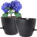 WSMKSZ 10 inch Self Watering Pots, 2 Pack Plastic Planters with Mesh Drainage Holes for Garden Plants and Flower, Plants Pots with Deep Reservoir for Indoor Outdoor Plants, Black