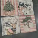 AVOIN colorlife Pink Christmas Snowman Reindeer Gloves Eucalyptus Throw Pillow Covers, 18 x 18 Inch Winter Holiday Stripes Cushion Case Decoration for Sofa Couch Set of 4