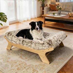 Elevated Dog Bed 37" 28" 11", Raised Wooden Large Dog Bed Frame and Mattress for Large Pets up to 80lbs