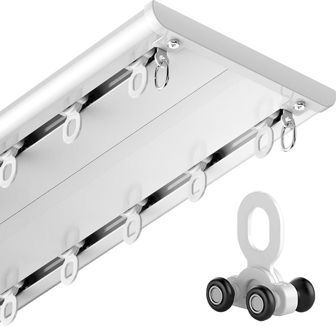 Double Row Curtain Track Ceiling Mount, Silent Heavy Duty Drop Aluminum Track Set for Curtains-Room Divider, Flexible Bendable Curtain Rail System for Living Room Bedroom(White,1m3.3ft)
