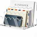 3 Compartments Acrylic Mail Organizer, Vertical File Sorter & Scalloped Desk Organizer for Letters, Envelopes, Bills, Stationery, Mail Holder for Office and Home