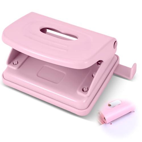 2 Hole Punch, Metal Pink Two Hole Punch for Crafts, Adjustable Manual Paper Puncher Office Punchers for A4/A5/B5 Looseleaf Book and Home Supplies, 8 Sheet Capacity