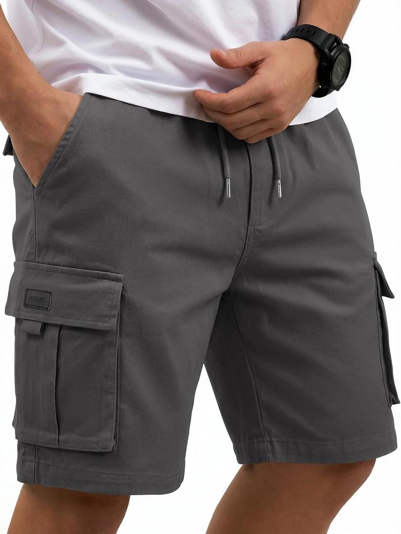 COOFANDY Mens Cargo Cotton Twill Cargo Shorts Drawstring Stretch Elastic Waist Casual Work Short with 5 Pockets (Gray, XL)