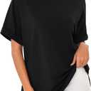 Totatuit Women Oversized Tshirts Casual Crew Neck Rolled Short Sleeve Basic Tee Shirts Cute Loose Summer Tops Workout Clothes (X-Large, Black)