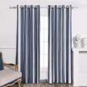 DriftAway Chris Linen Blackout Curtains with Thermal and Sound Reducing Layer 84 Inches Long for Bedroom Striped Printed Drapes Thermal Insulated Lined Window Treatments for Living Room Dark Blue (52"W x 84"L (Pack of 2))