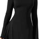 SOLY HUX Women's Long Sleeve Mini Dress Elegant Lace Up Crew Neck Work Office Dresses (Plain Black) S