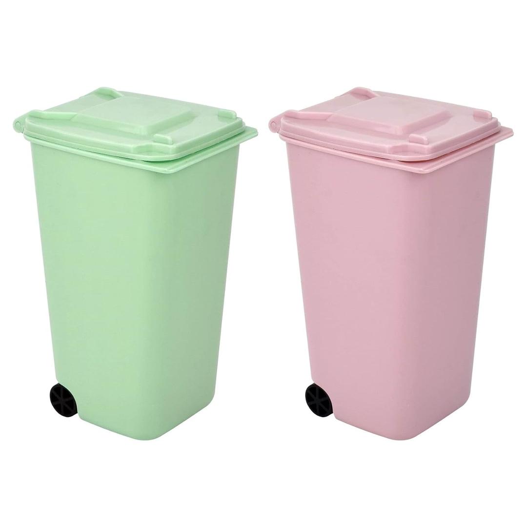 Mini Trash Can with Lid Swing Top Small Trash Can Pen Holder for Car Bedroom Office Desktop 22 Fl Oz (2 Pcs Pink and Green)