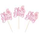 5 x Gyufise 36Pcs Pink Glitter Butterfly Oh Baby Cupcake Toppers 3D Butterfly Baby Shower Cake Pick Decorations for Butterfly Theme Baby Shower Kids Boys Girls Birthday Party Supplies
