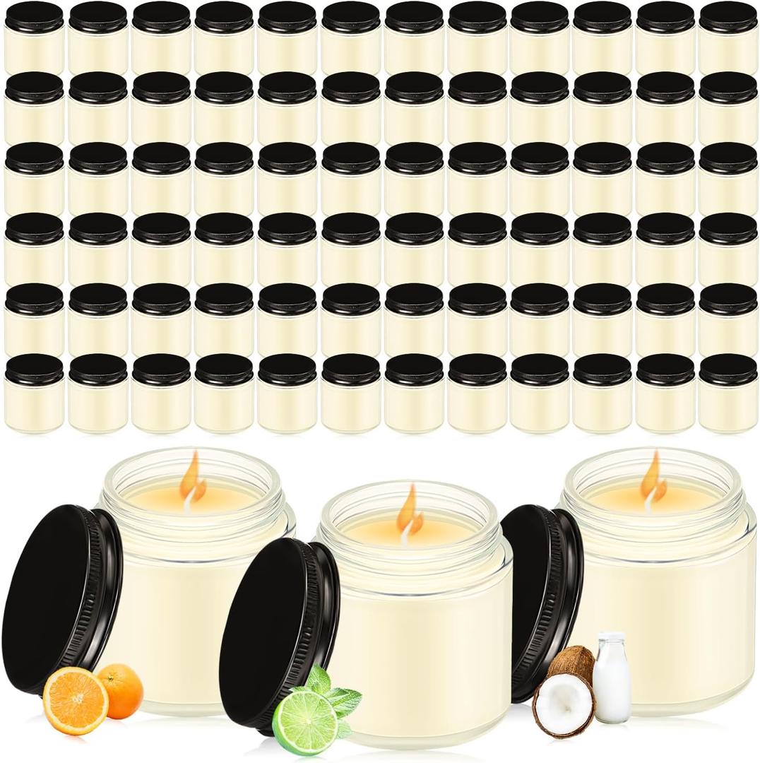 MTLEE 72 Pcs Mini Mason Jar Candles Favors Bulk 4 oz Small Scented Jar Candles with Lids for Birthday Wedding Party Gift(Lemon, Citrus, Coconut Milk)