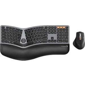ProtoArc Ergonomic Wireless Keyboard Mouse, EKM01 Plus Full Size Ergo Bluetooth Keyboard Mouse Combo, Split Design, Wrist Rest, Multi-Device, Rechargeable, for Windows/Mac OS (Space Gray)
