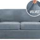 H.VERSAILTEX Real Velvet Plush 3 Piece Stretch Sofa Covers Couch Covers for 2 Cushion Couch Sofa Slipcovers Width Up to 90 Inch Feature Thick Soft Stay in Place (Large Sofa, Stone Blue)