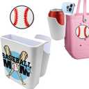 Baseball Phone and Cup Holder for Bogg Bag,With 1 Baseball Charm,ABS Organizer Accessories for All Brands/Sizes Rubber Beach Bag-White