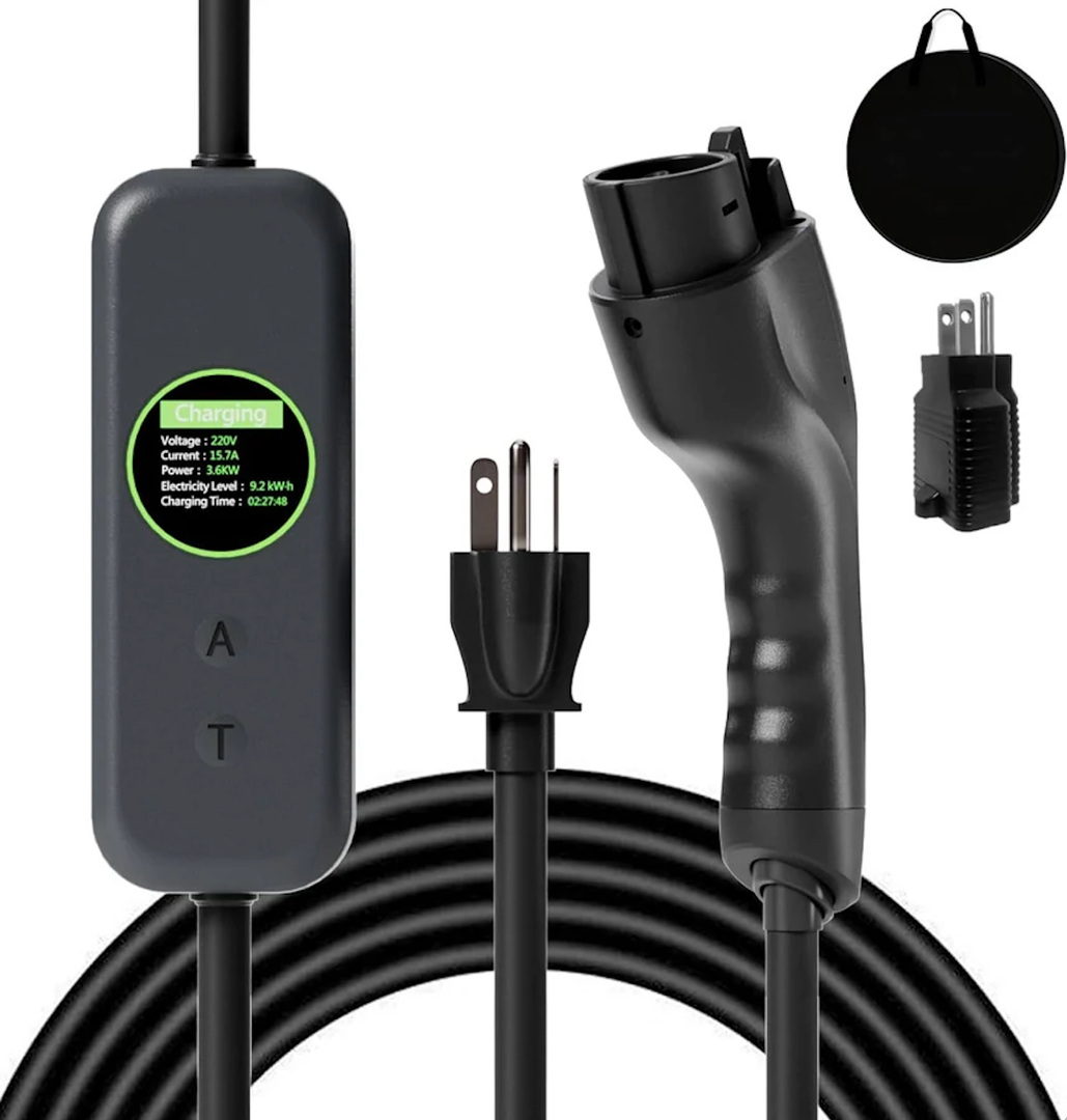 Toptoo 1+2 EV Charger Level Portable Electric Car Charger 620P 16A Power Plug 3.5KW 110V240V for J1772 Electric Cars (Applicable to Household Electricity)