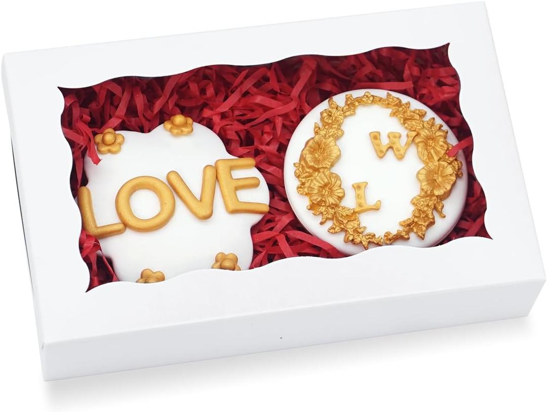 50 Pcs Cookie Boxes 7" x 4 3/8" x 1 1/2" Inch Bakery Boxes with Window Treat Box Dessert Box for Wedding Party Baby Shower Favors - White