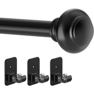 Black Curtain Rods for Windows 30 to 60 Inches,5/8 Inch Diameter Renter Friendly Adjustable Curtain Rods with Adhesive Brackets, No Drilling