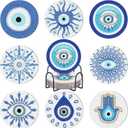 8 Pcs Evil Eye Diamond Painting Coasters Blue Diamond Art Cup Holder Mat with Cork Base for Beginners Craft Supplies Gift