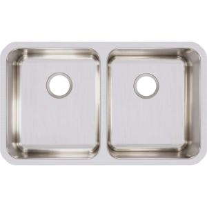 Elkay Lustertone ELUH3118 Equal Double Bowl Undermount Stainless Steel Kitchen Sink