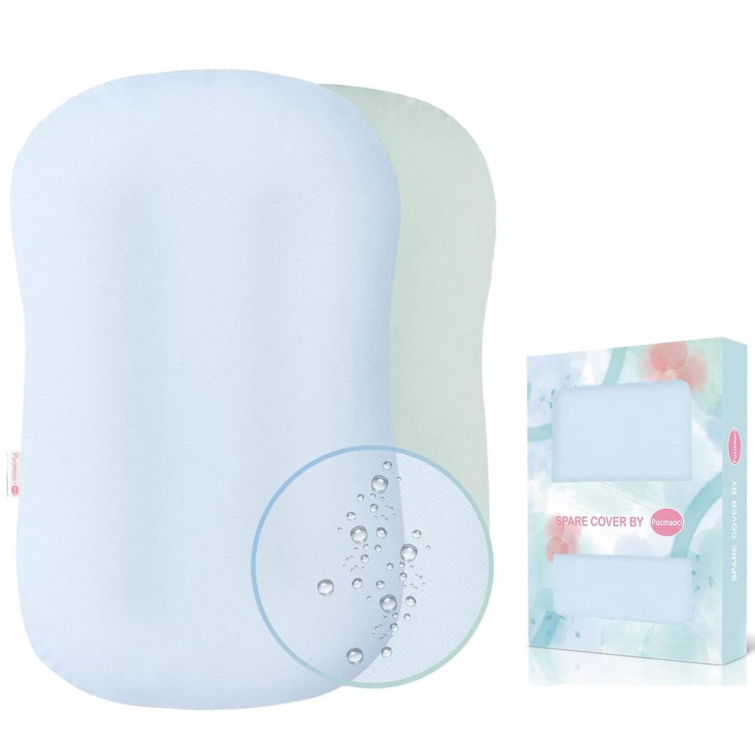 Organic Waterproof Baby Lounger Covers 2 Pack| GOTS Certified 100% Cotton| Removable Cover with Waterproof Liner | Machine Washable and Dry (Cover only)Blue & Green)