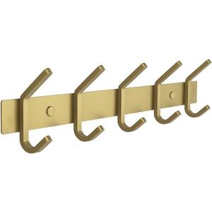 SAYONEYES Brushed Gold Wall Mounted Coat Rack – 15 Inch Stainless Steel Rail with 5 Double Coat Hooks for Entryway, Bathroom, Bedroom, Kitchen – Modern Gold Hook Rack for Coats, Hats, Towels(Bent)