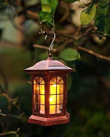 Solar Outdoor Waterproof Hanging Lantern, Yard Decorative Solar Lights PVC Upgrade 3 LED Flickering Flameless Candle Decorative Lights for Garden(Garden Candle)