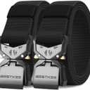 Tactical Belt for Men 2-Pack, Military Style Stretch Nylon Work Hiking Belts, 1.5" Elastic Web Quick-Release Belt (Black, M)