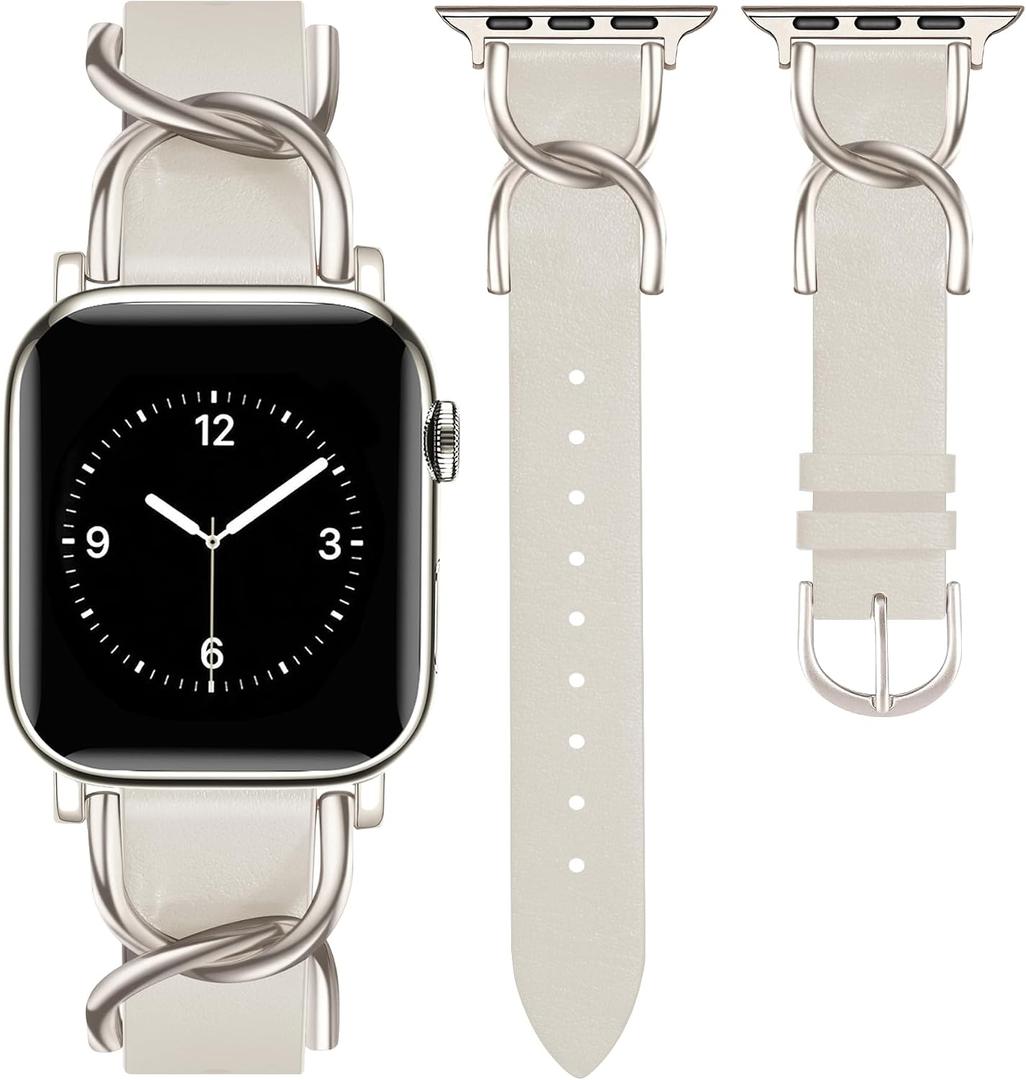 JR.DM Designer Leather Bands for Women,Dressy Fancy Cute Strap with Double U-Shaped Buckle Watch Bands for iwatch Compatible with Apple Watch Series 11/10/9/8/7/6/5/4/3/2/1 Ultra 1/2/3 SE 1/2/3