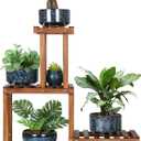 Wood Plant Stand Indoor Outdoor 4 Tiers Plant Rack Corner Planter Shelf Flower Pot Holder for Living Room Garden Patio Yard Porch (Space Saving,27.6,Small)