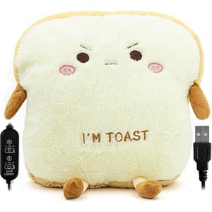 Cute Heating Pad for Period Cramps Menstrual Pain Relief, Soft Cuddly Large 14" Hot Plush Toast USB Electric Heat Pads, Back & Lumbar Pain Relief Pillow Stuffed Animals Gifts for Women Teen Girls