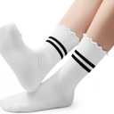 American Trends Pilates Crew Socks for Women with Grips, Non Slip Ruffle Sock for Yoga Barre and Workout