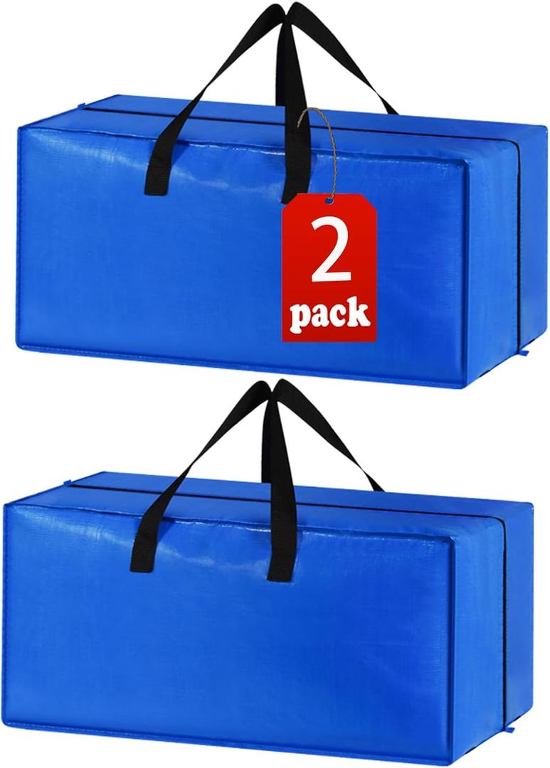 Extra Large Moving Bags with Strong Zippers & Carrying Handles, Storage Bags Storage Totes for Clothes, Moving Supplies, 2 Pcs
