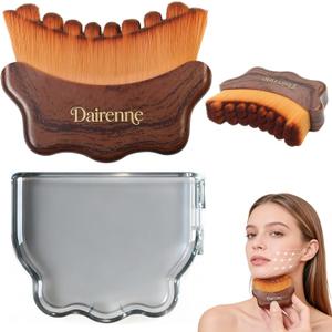 Lymphatic Contour Face Brush - Facial Sculpting & Anti-Puffiness Tool | Ultra Soft Dry Brush for Jawline Massage & Lymphatic Drainage | Ergonomic Design (Brown, 1pc)