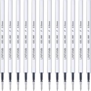 Black Gel Pens Refills, 12 Pack Retractable Gel Ink Pen Refills Bulk, Fine Point 0.5mm Tip Smooth Writing Quick Dry Gel Pen Refills for Journaling Writing School Office Supplies (12 Black)