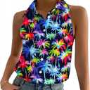 ASTANFY Women Hawaiian Shirts Summer Beach Tank Tops Colorful Sleeveless Vacation Shirts L