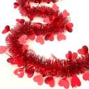66 Ft Valentine's Day Tinsel Garland Shiny Thick Tinsel Valentines Decorations Metallic Twist Foil Red Heart Ornaments for Anniversary Wedding Parade Floats Holiday Indoor Outdoor Decor Supplies