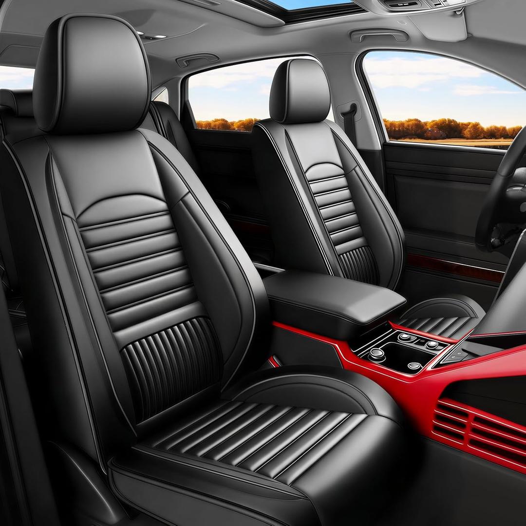Fit Kona Car Seat Covers (5 Seats Full Set) Compatible with Hyundai Kona 2018-2023 2024 2025 2026 - Full Coverage Breathable Leather, Airbag Compatible, Waterproof & All-Weather,Black