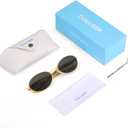 Dollger Retro Oval Sunglasses for Women Men Vintage Trendy 90s Gold Metal Frame Sun Glasses UV400 Protection Black Shades