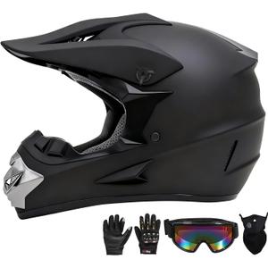 Motocross Helmet,Youth & Adult ATV Dirt Bike Motorcycle Helmet, BMX 4-Wheeler Off-Road Mountain Bike,DOT Certified, W/Gloves Goggles Mask 4-Piece Set (Black, XL)