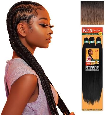 Sensationnel X-pression prestretched braiding hair - 3x braid 58 inch all kanekalon flame retardant synthetic braid for box braids and twists (1 pack, 3T2/30/27)