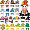 42 Pcs Small Interchangeable Fall Halloween Cow Decor Seasonal Sign Holiday Tiered Tray Decoration Farmhouse Rustic Wood Home Office Desk Accessories Welcome Ornament Table Centerpiece Gift