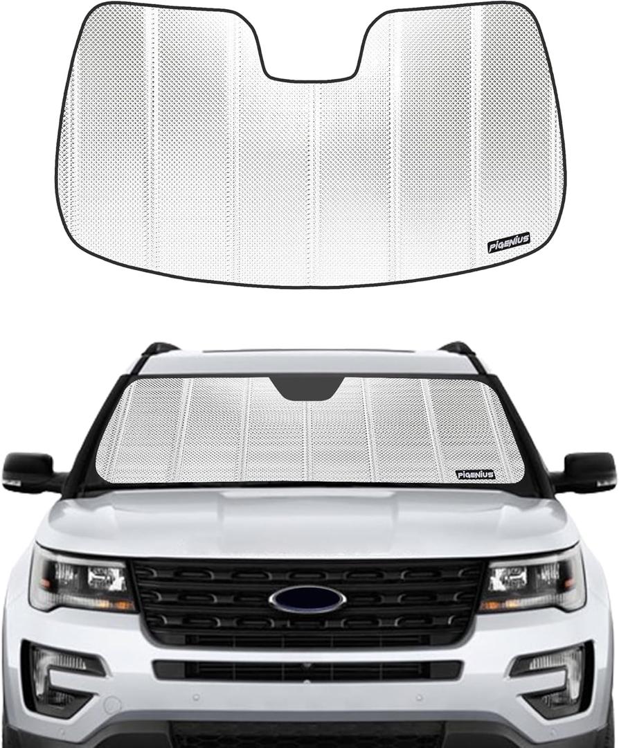 Pigenius Windshield Sun Shade for Ford Explorer 2016-2019. Reflective Aluminum Film Front Window Sunshade - BLAZBLOCK
