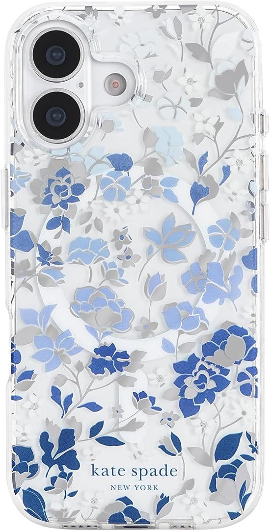 kate spade new york iPhone 17 Case - Compatible with MagSafe - Designer Phone Case - Flowerbed Blue Gems