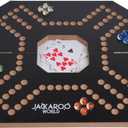 Jackaroo Board Game, 2-4 Player Cards and Marbles Board Game, Solid Wooden Game with 16 Glass Marbles and 52 Cards, Marble Strategy Game, Jokers and Marbles Game, Foldable Board with Carry Bag (Black)