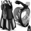 Odoland Snorkeling Packages for Adults & Youth, Full Face Snorkel Mask with Camera Mount, Adjustable Swim Fins, Mesh Bag, Anti-Fog Anti-Leak Scuba Diving Gear for Men & Women (Black)