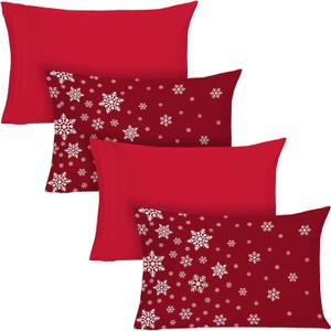 YIYEA Christmas King Size Pillow Cases Set of 4, Ultra Soft Double Brushed Microfiber Red Pillowcases and Christmas Snowflake Pillow Covers, Envelope Closure, Fade Resistant (20"x36")