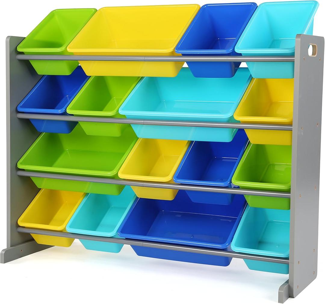 Humble Crew Supersized Toy Storage Organizer with 16 Removable Bins, Grey/Blue/Green/Yellow  Large Toy Storage for Toddlers Ideal for Kids' Rooms, Playrooms, and Nurseries - Modern Toy Bins for Kids