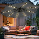 Wikiwiki 10ft Solar LED Offset Hanging Market Cantilever Patio Umbrella for Backyard, Poolside, Lawn and Garden, Easy Tilt Adjustment, Polyester Shade & Cross Base, Dark Gray