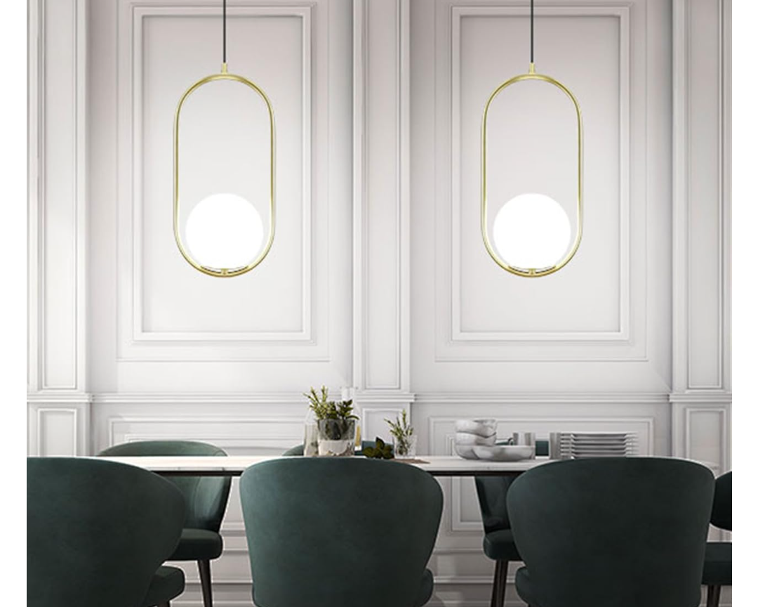 Neatfi Circular Pendant Lights, Modern Elegant Dual Fixtures for Kitchen, Dining & Living Areas (12x12 Inch, Set of 2, Gold)