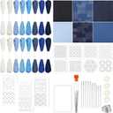 52PCS Sashiko Embroidery Kit with Threads, Needles, Thimble, Plastic Stencils, Denim Fabric and Water-Soluble Pattern Sheets for Beginners, DIY Stitching, Mending and Sewing