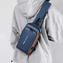 Peicees Mens Crossbody Bag Man Bags Mens Purse Anti-theft Leather Sling Bag Shoulder Bag Chest Bag for Daily Use, Blue Gold